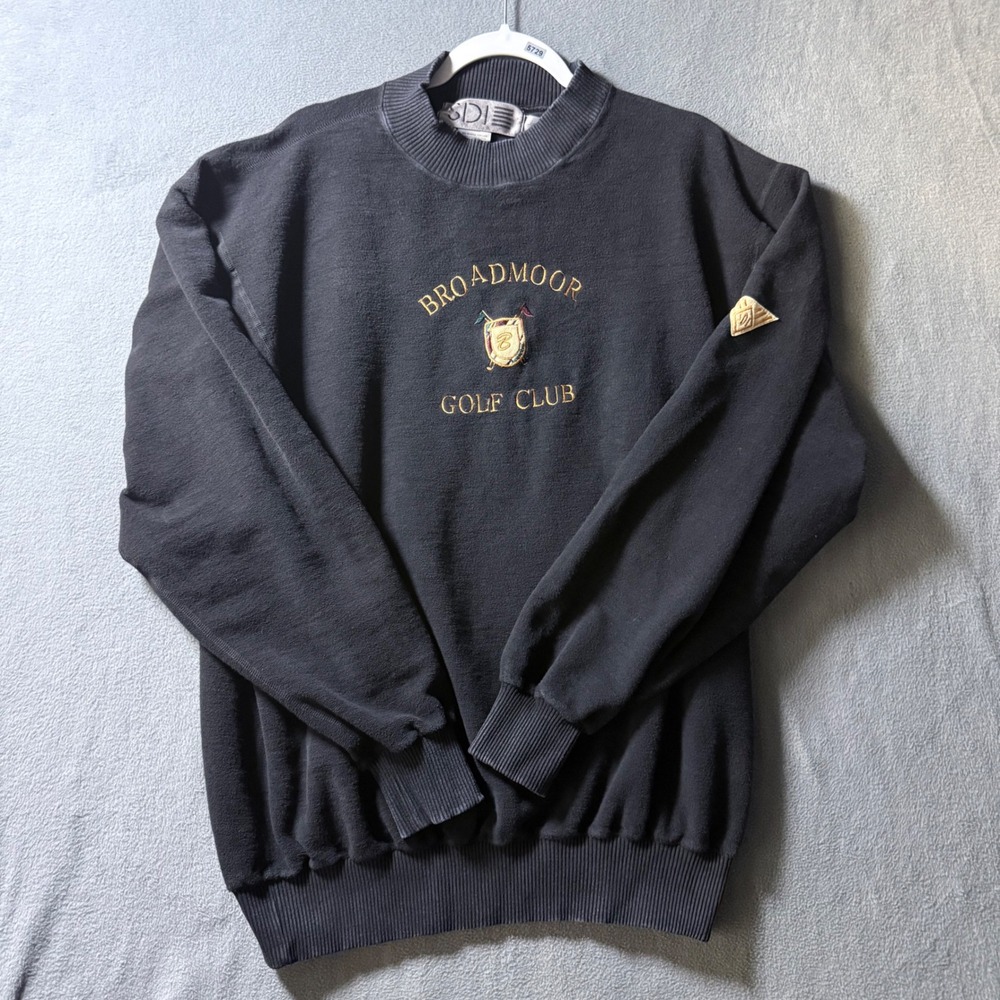 Vintage Broadmoor Golf Club Sweatshirt Mens Large Black Cotton Mock Neck L